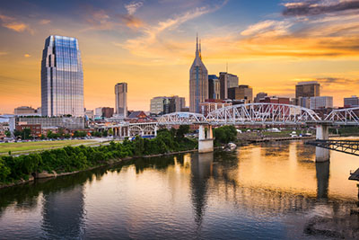 Skyline of downtown Nashville, Tennessee, USA.